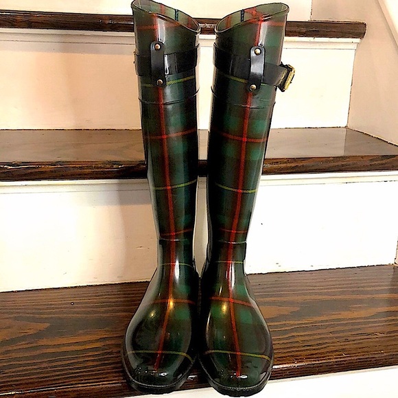 RALPH LAUREN Rossalyn II Black Watch Plaid Knee High Wellies Size 10 - Picture 8 of 17